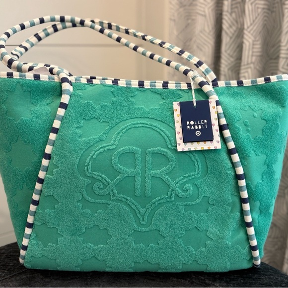 Roller Rabbit Handbags - NWT Roller Rabbit x Target Aqua Terry-Cloth Tote with Striped Rope Handles